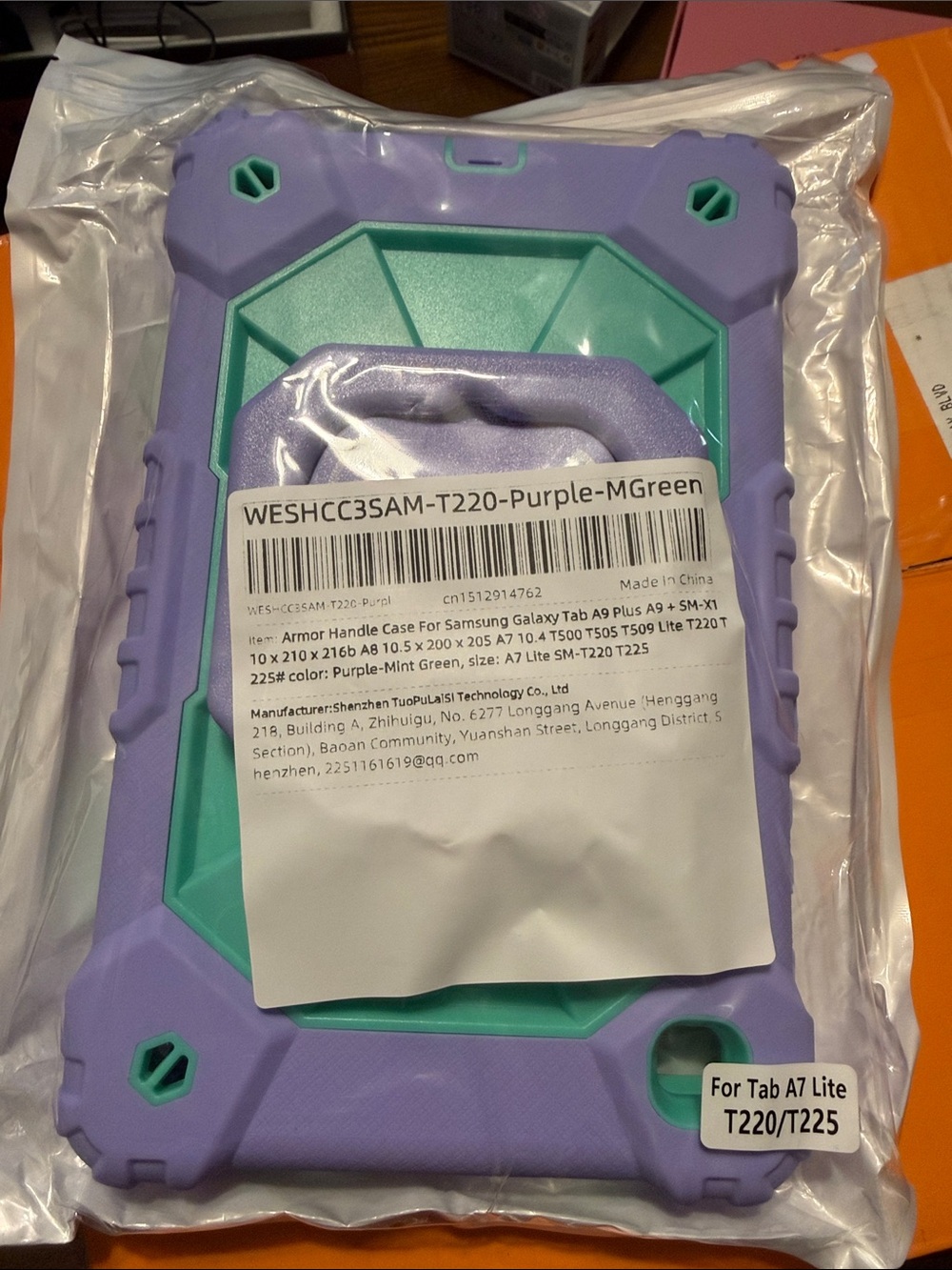Purple and Mint Green Tablet Armor Handle Case for Tab A7 Lite (T220/T225)